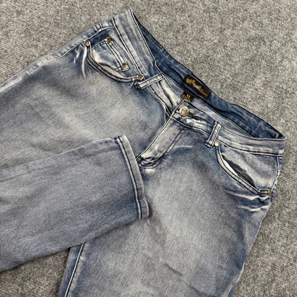 BQB. Jeans Slim Fit Size 11 Blue Acid Wash Low Rise Rhinestone Womens‎